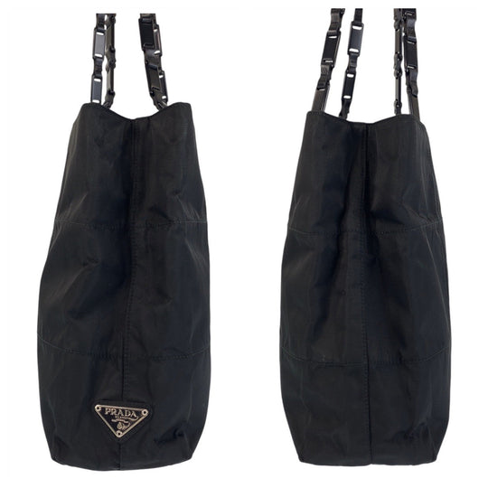 PRADA Tote Bag Nylon Black black Tote Bag Shoulder Bag Test Triangle With logo Women Used Authentic