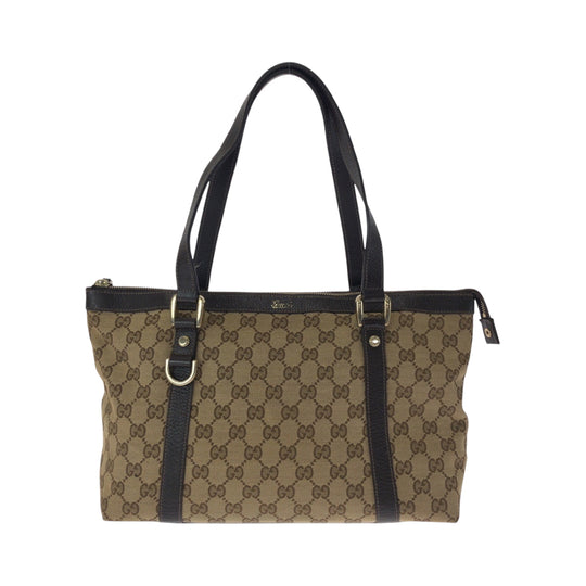 GUCCI Tote Bag 141470 GG canvas Beige Brown Gold Metal Tote Bag Shoulder Bag Women Used Authentic
