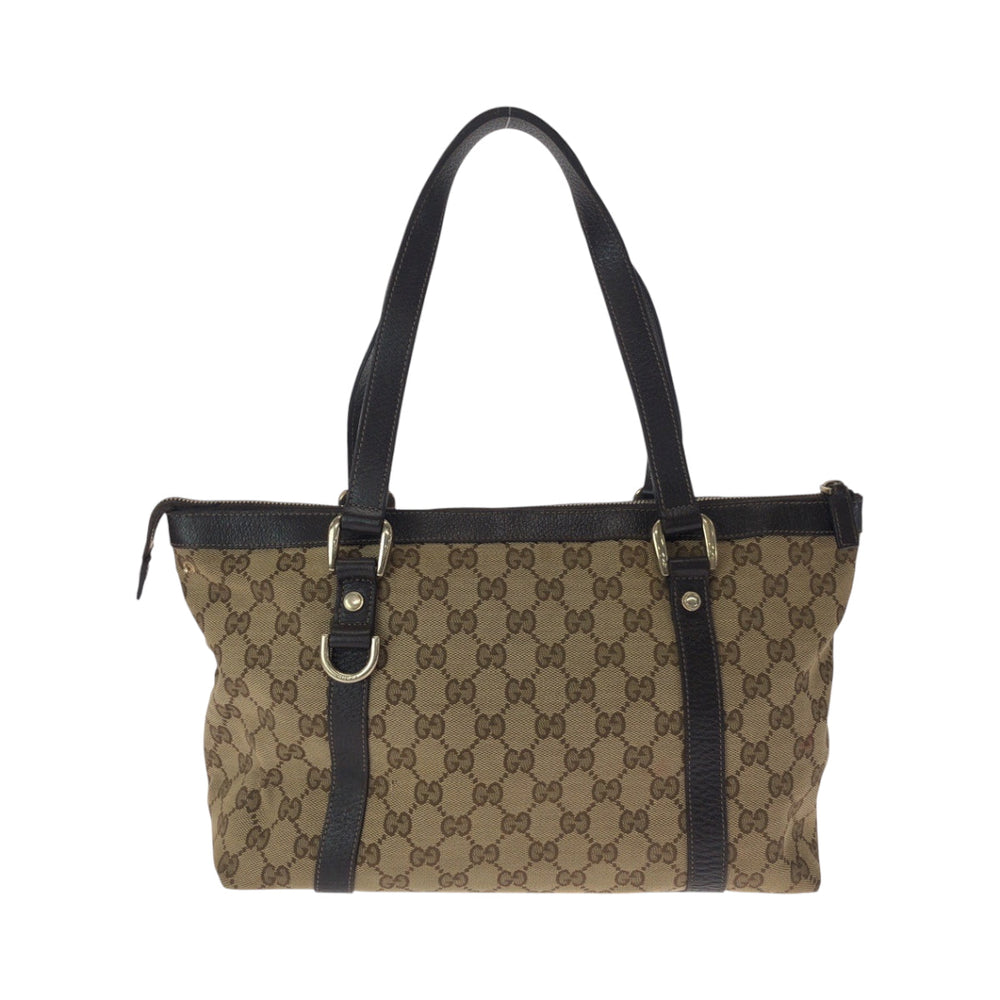 GUCCI Tote Bag 141470 GG canvas Beige Brown Gold Metal Tote Bag Shoulder Bag Women Used Authentic