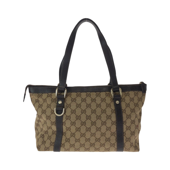 GUCCI Tote Bag 141470 GG canvas Beige Brown Gold Metal Tote Bag Shoulder Bag Women Used Authentic