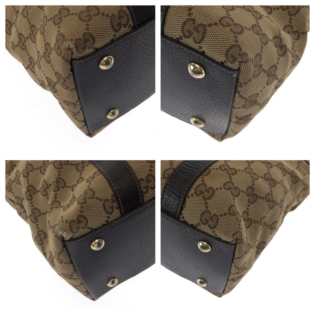 GUCCI Tote Bag 141470 GG canvas Beige Brown Gold Metal Tote Bag Shoulder Bag Women Used Authentic