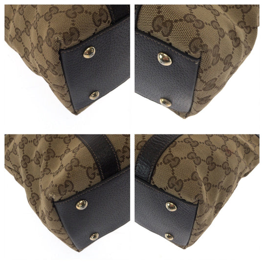 GUCCI Tote Bag 141470 GG canvas Beige Brown Gold Metal Tote Bag Shoulder Bag Women Used Authentic