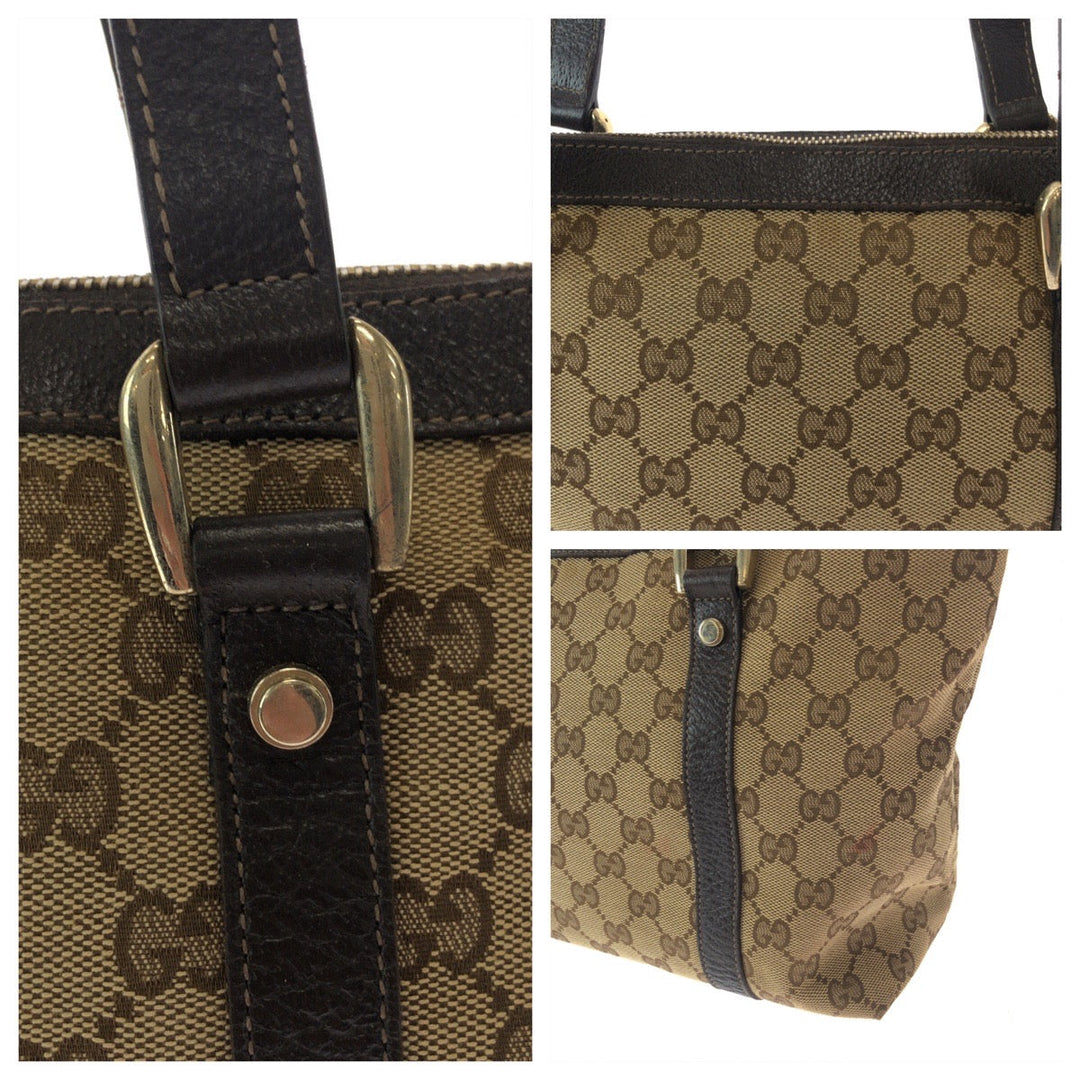 GUCCI Tote Bag 141470 GG canvas Beige Brown Gold Metal Tote Bag Shoulder Bag Women Used Authentic