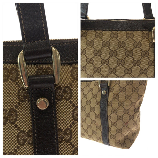 GUCCI Tote Bag 141470 GG canvas Beige Brown Gold Metal Tote Bag Shoulder Bag Women Used Authentic