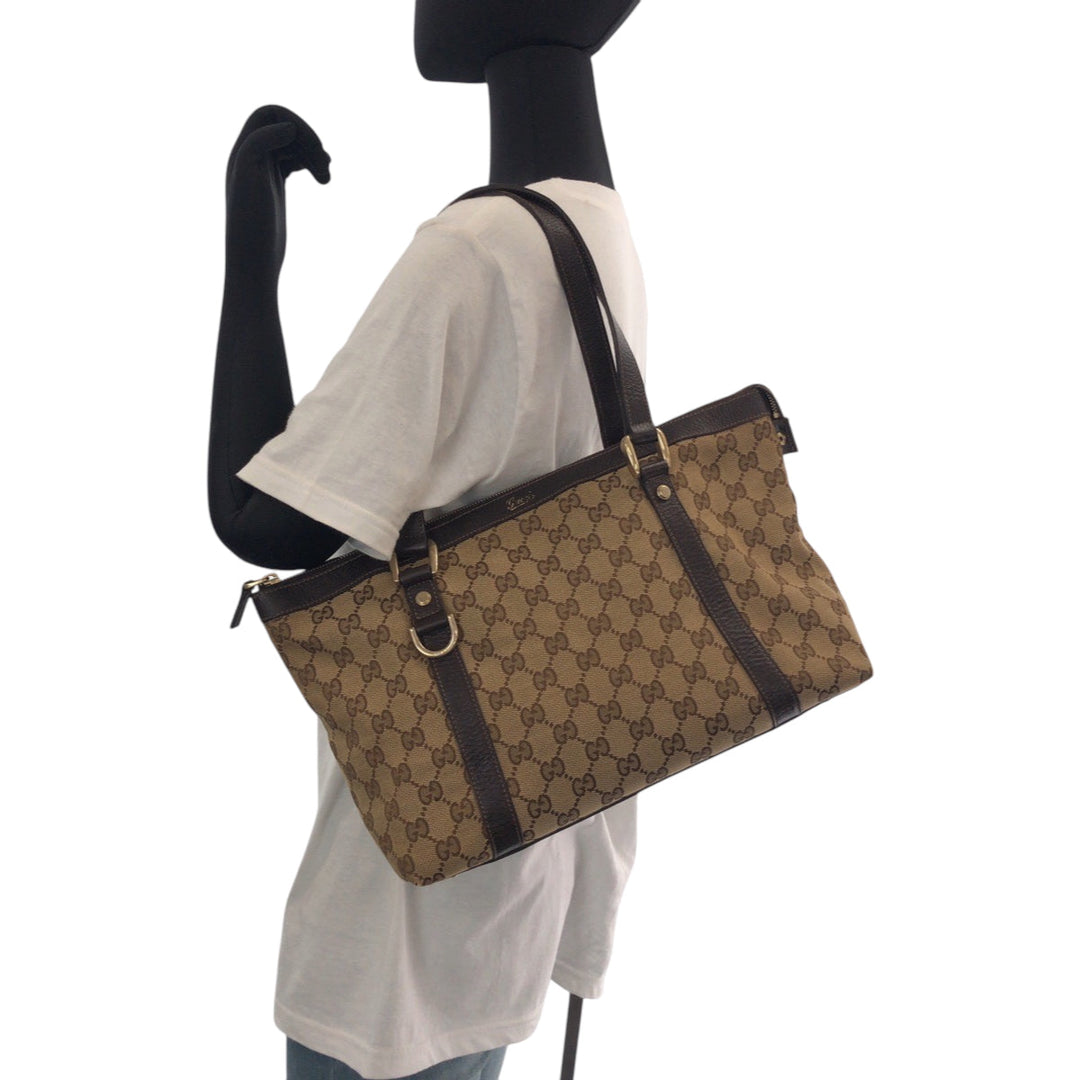 GUCCI Tote Bag 141470 GG canvas Beige Brown Gold Metal Tote Bag Shoulder Bag Women Used Authentic