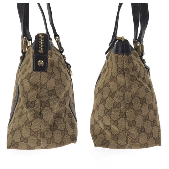 GUCCI Tote Bag 141470 GG canvas Beige Brown Gold Metal Tote Bag Shoulder Bag Women Used Authentic
