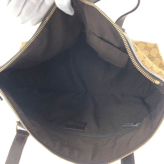 GUCCI Tote Bag 141470 GG canvas Beige Brown Gold Metal Tote Bag Shoulder Bag Women Used Authentic