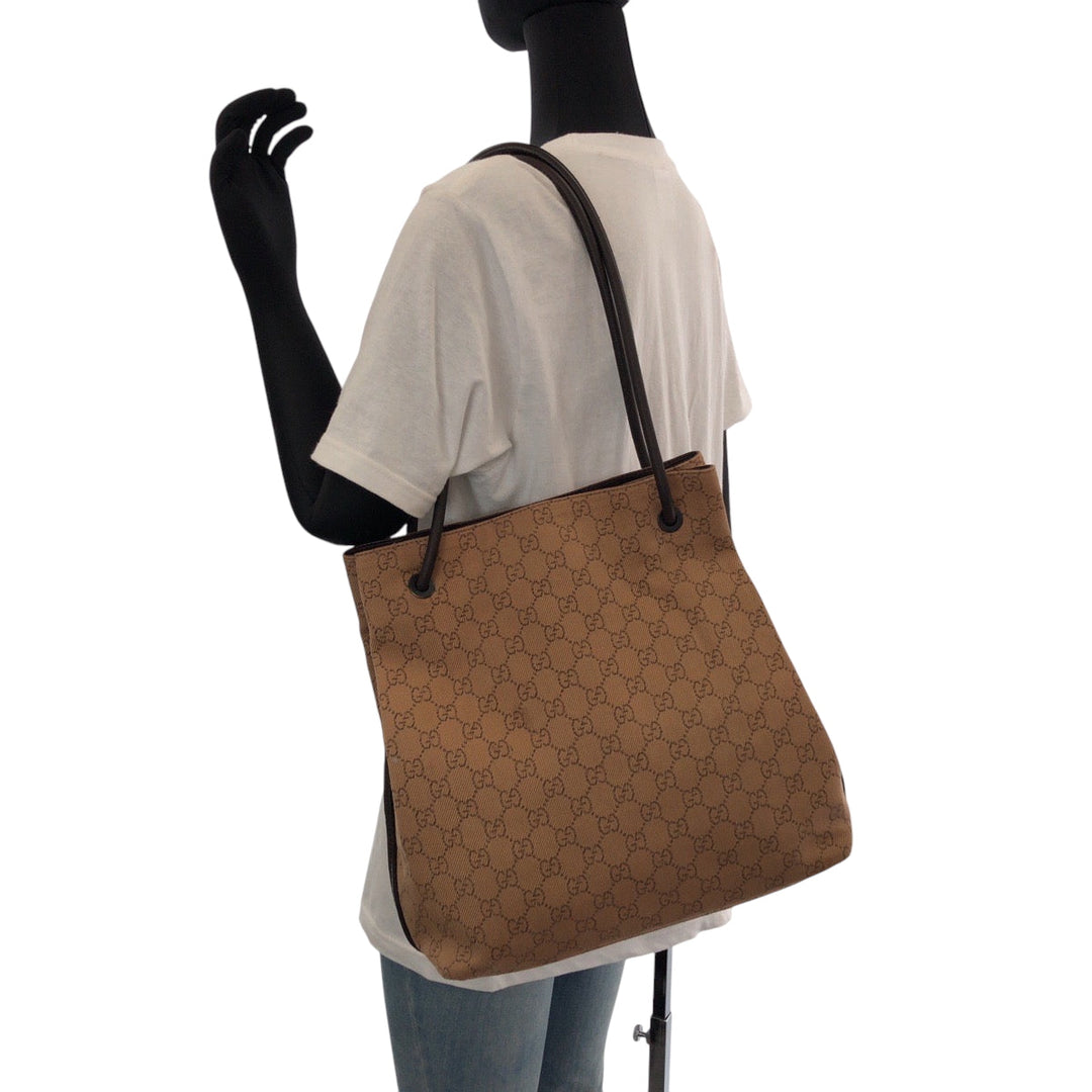 GUCCI Tote Bag 101341 canvas Brown Black Metal Tote Bag Shoulder Bag Women Used Authentic