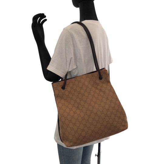 GUCCI Tote Bag 101341 canvas Brown Black Metal Tote Bag Shoulder Bag Women Used Authentic