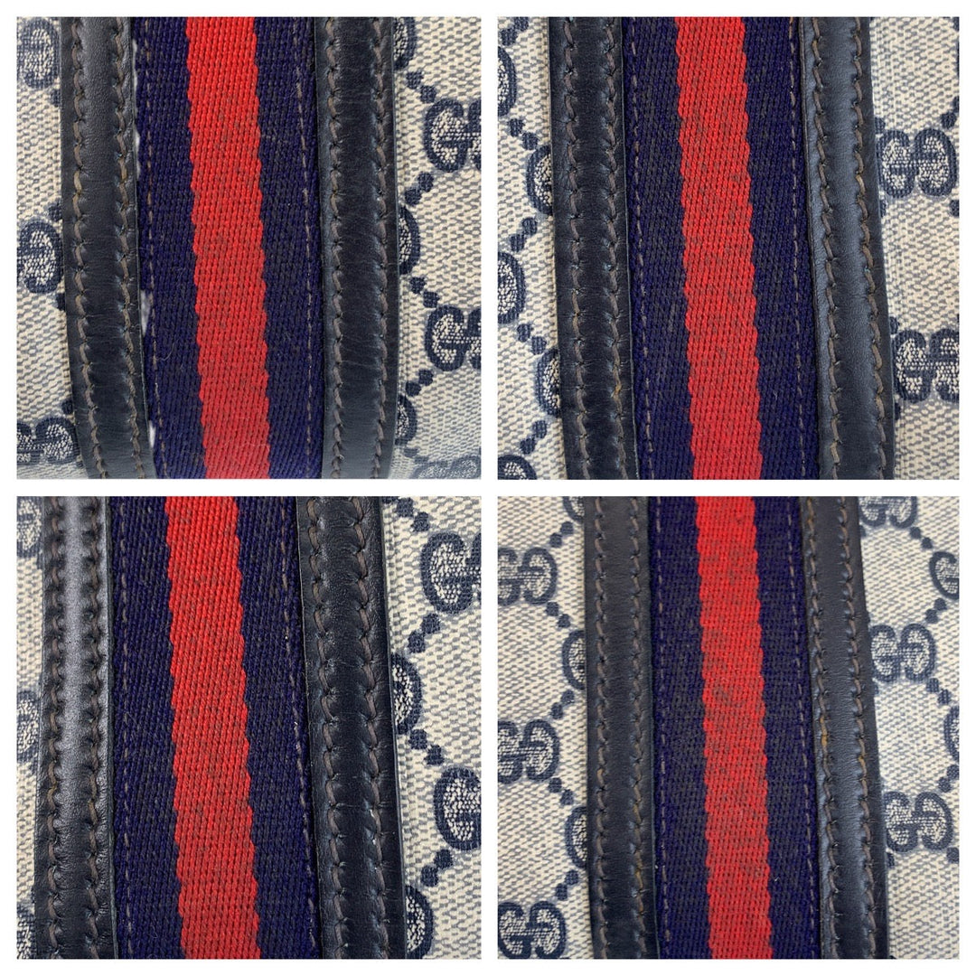 GUCCI Tote Bag GG Supreme canvas, leather Navy gray Tote Bag Sherry line Women Used Authentic