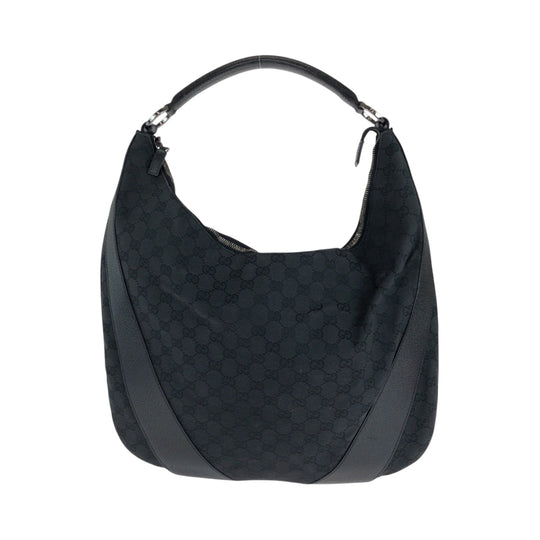 GUCCI Shoulder Bag 124358 GG canvas Black SilverMetal Hobo One Shoulder Bag Women Used Authentic