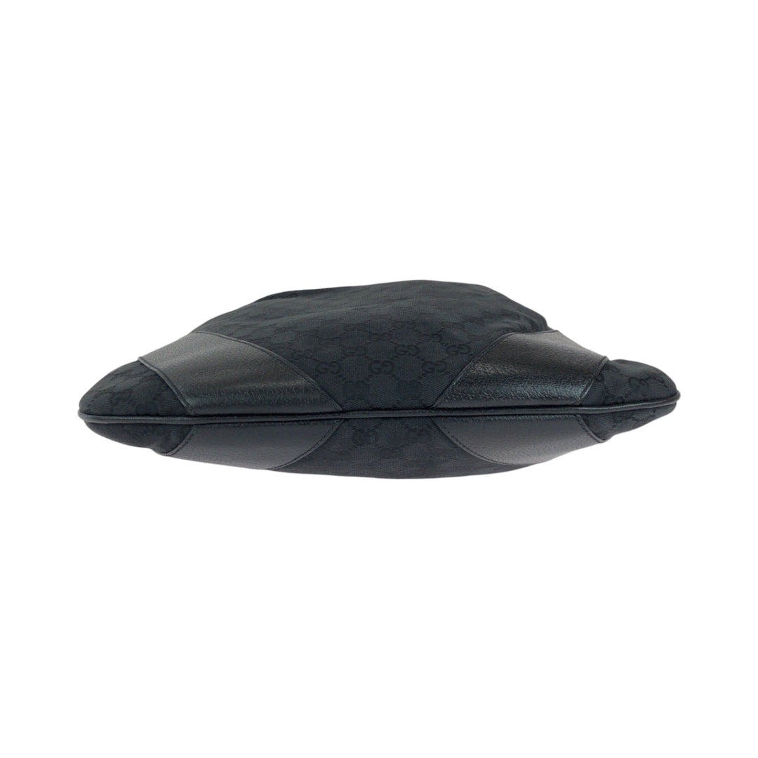 GUCCI Shoulder Bag 124358 GG canvas Black SilverMetal Hobo One Shoulder Bag Women Used Authentic