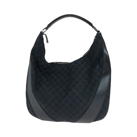 GUCCI Shoulder Bag 124358 GG canvas Black SilverMetal Hobo One Shoulder Bag Women Used Authentic