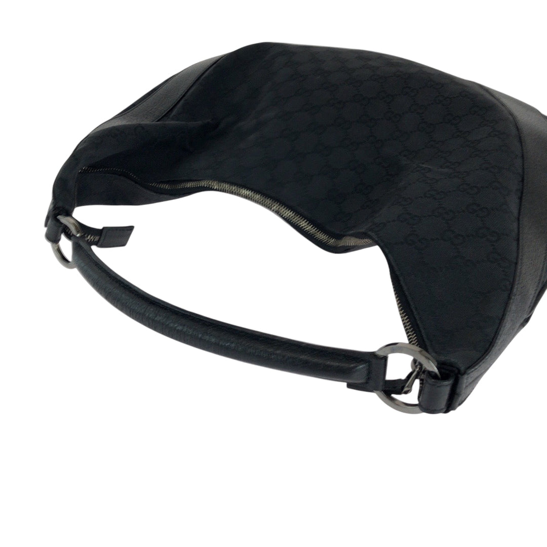 GUCCI Shoulder Bag 124358 GG canvas Black SilverMetal Hobo One Shoulder Bag Women Used Authentic