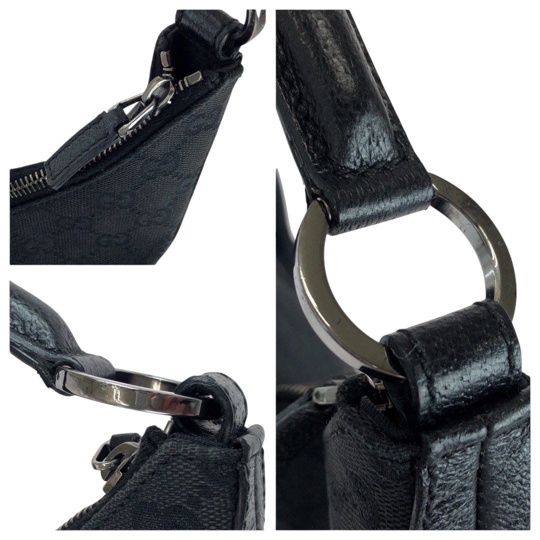 GUCCI Shoulder Bag 124358 GG canvas Black SilverMetal Hobo One Shoulder Bag Women Used Authentic