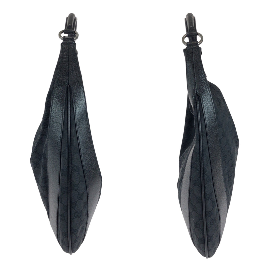 GUCCI Shoulder Bag 124358 GG canvas Black SilverMetal Hobo One Shoulder Bag Women Used Authentic