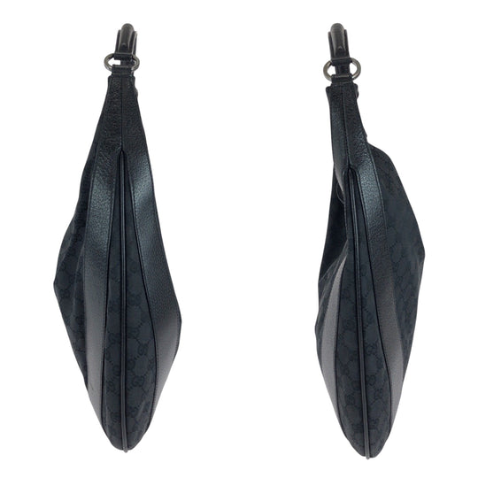 GUCCI Shoulder Bag 124358 GG canvas Black SilverMetal Hobo One Shoulder Bag Women Used Authentic