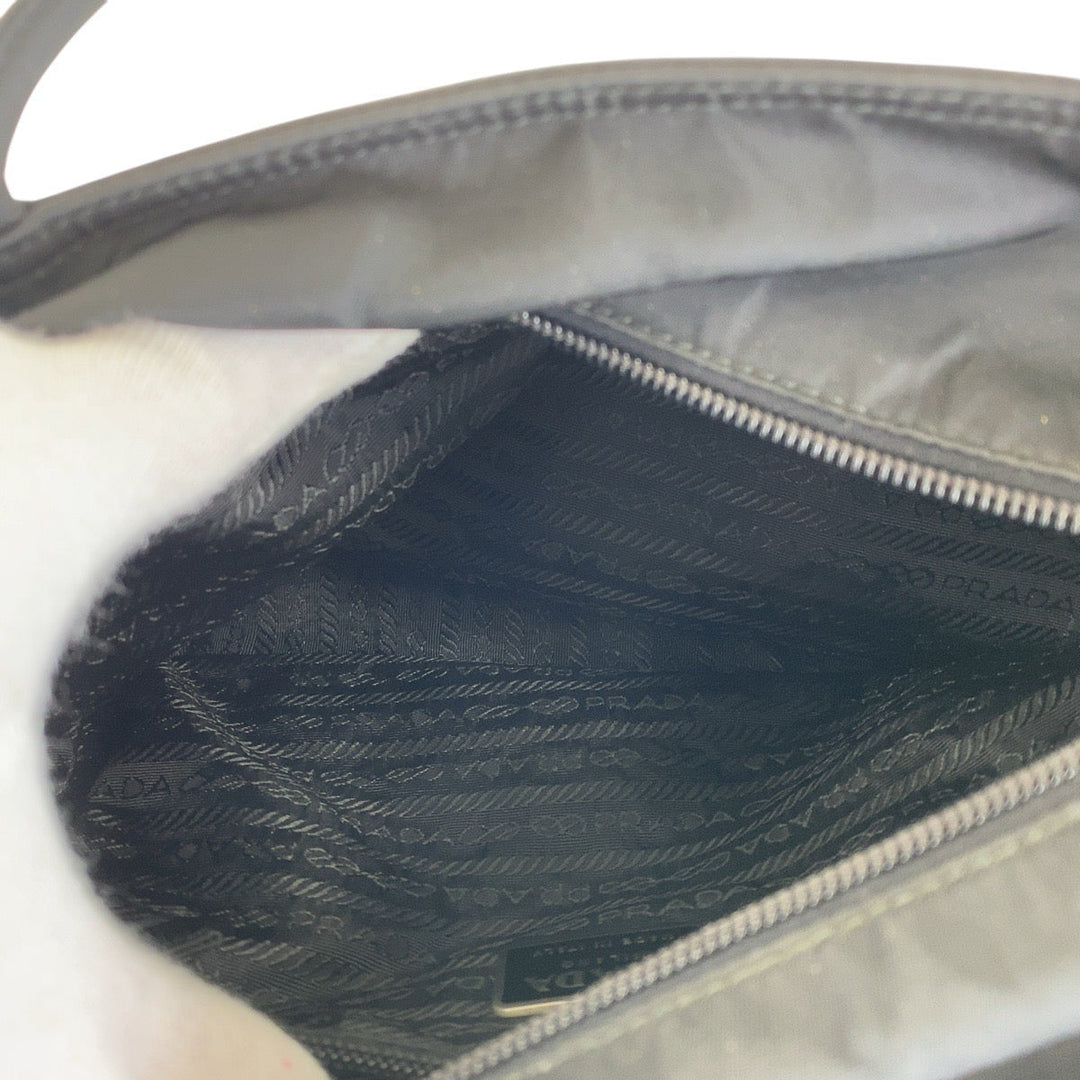 PRADA Tote Bag Nylon Black SilverMetal Tote Bag Shoulder Bag Test Triangle With logo Women Used Authentic