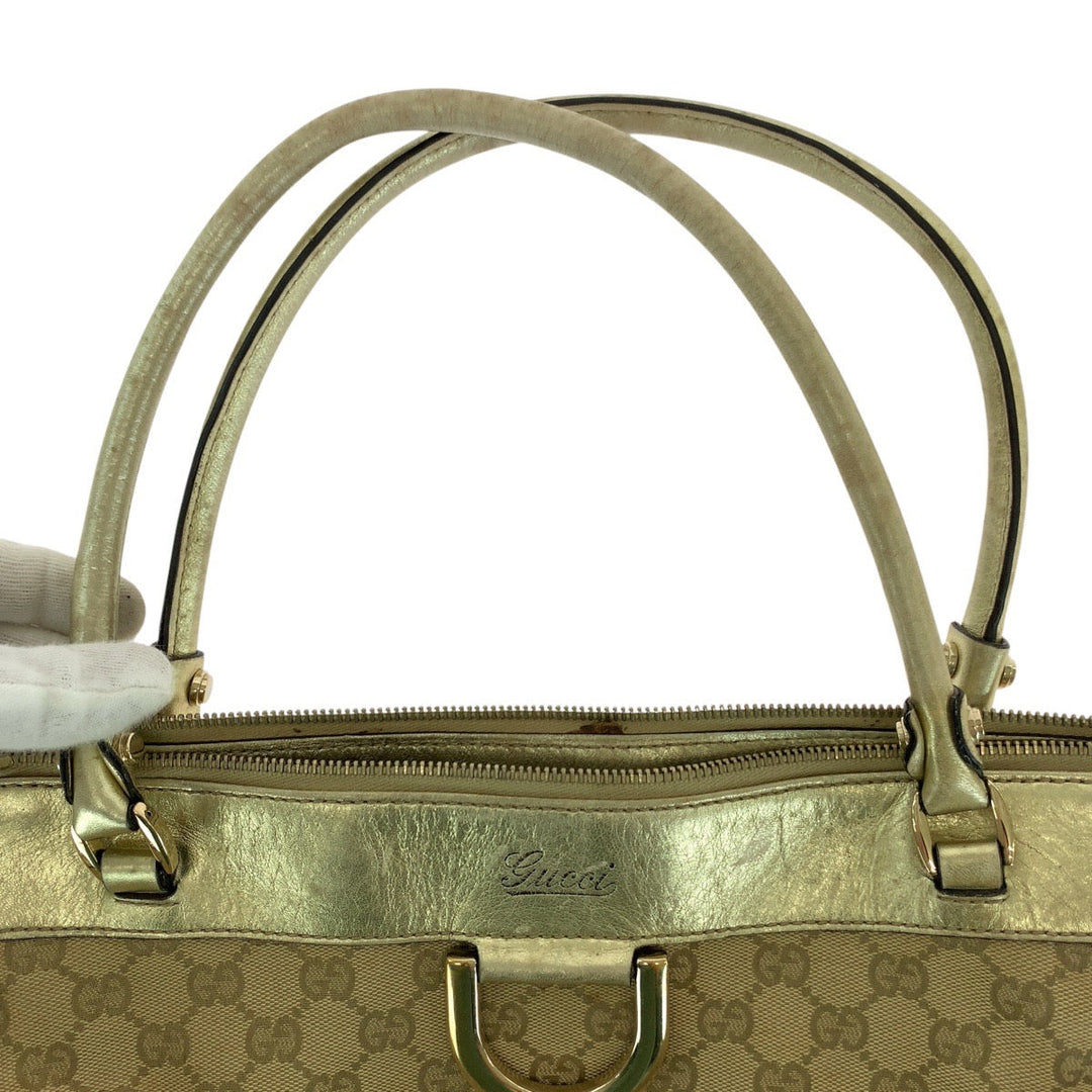 GUCCI Tote Bag 189831 GG canvas, leather Beige gold Tote Bag Shoulder Bag Abbey Women Used Authentic