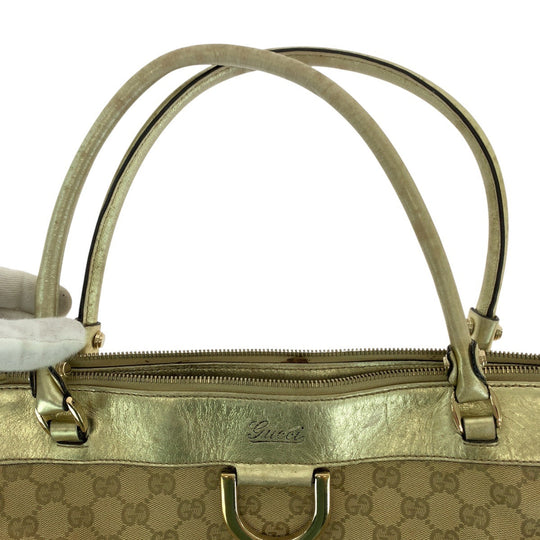 GUCCI Tote Bag 189831 GG canvas, leather Beige gold Tote Bag Shoulder Bag Abbey Women Used Authentic