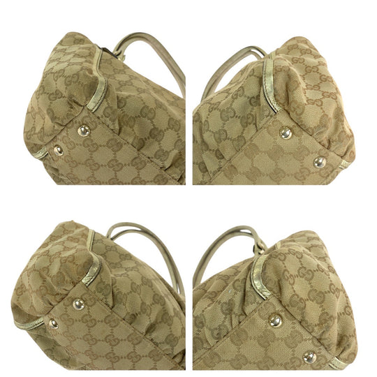 GUCCI Tote Bag 189831 GG canvas, leather Beige gold Tote Bag Shoulder Bag Abbey Women Used Authentic