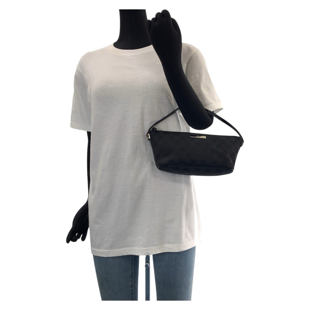 GUCCI Handbag 039 1103 GG canvas, leather Black SilverMetal Handbag accessory pouch Women Used Authentic
