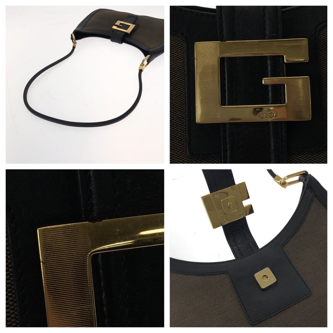 GUCCI Shoulder Bag 001 4141 cotton Brown Black Gold Metal Hobo One Shoulder Bag Hobo Women Used Authentic