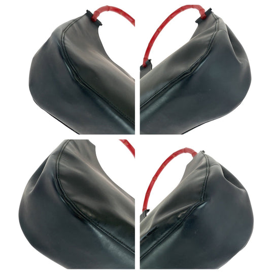 GUCCI Shoulder Bag 001 3739 leather Black Red SilverMetal Bamboo Women Used Authentic