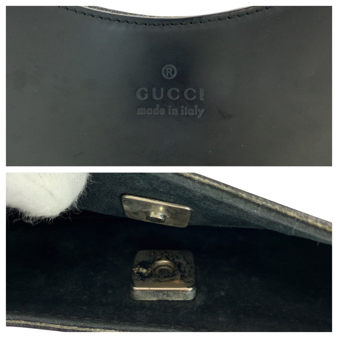 GUCCI Shoulder Bag 001 3739 leather Black Red SilverMetal Bamboo Women Used Authentic
