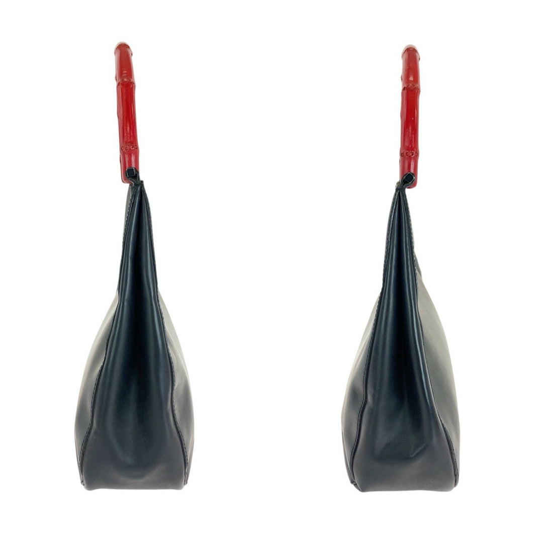 GUCCI Shoulder Bag 001 3739 leather Black Red SilverMetal Bamboo Women Used Authentic