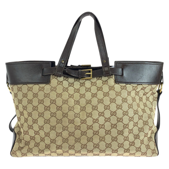 GUCCI Tote Bag 106251 GG canvas, leather Brown Gold Metal Tote Bag handbag Women Used Authentic