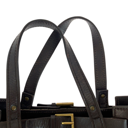 GUCCI Tote Bag 106251 GG canvas, leather Brown Gold Metal Tote Bag handbag Women Used Authentic