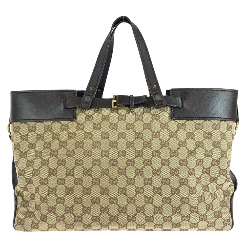 GUCCI Tote Bag 106251 GG canvas, leather Brown Gold Metal Tote Bag handbag Women Used Authentic