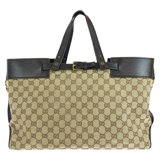 GUCCI Tote Bag 106251 GG canvas, leather Brown Gold Metal Tote Bag handbag Women Used Authentic