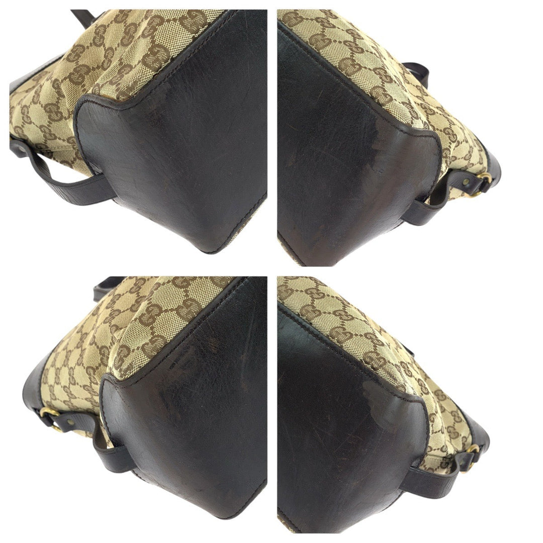 GUCCI Tote Bag 106251 GG canvas, leather Brown Gold Metal Tote Bag handbag Women Used Authentic