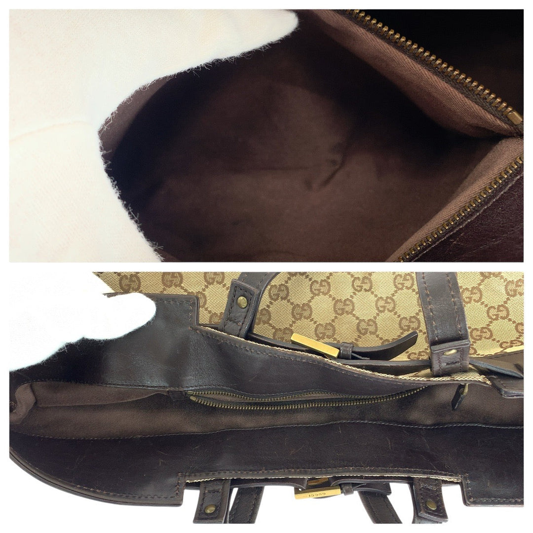 GUCCI Tote Bag 106251 GG canvas, leather Brown Gold Metal Tote Bag handbag Women Used Authentic