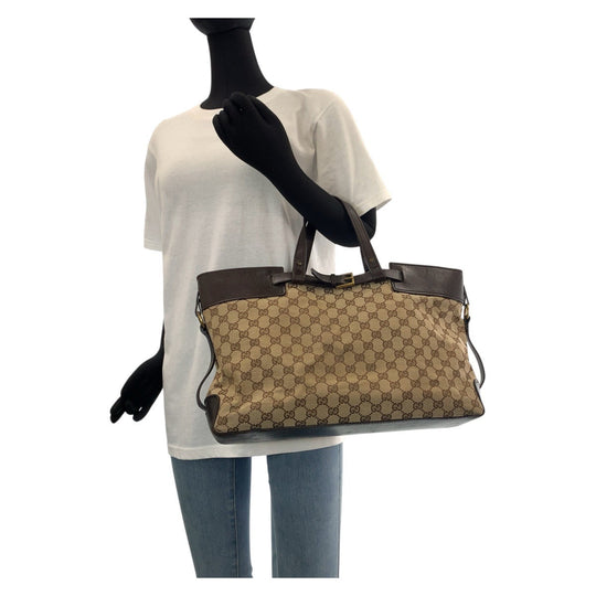 GUCCI Tote Bag 106251 GG canvas, leather Brown Gold Metal Tote Bag handbag Women Used Authentic