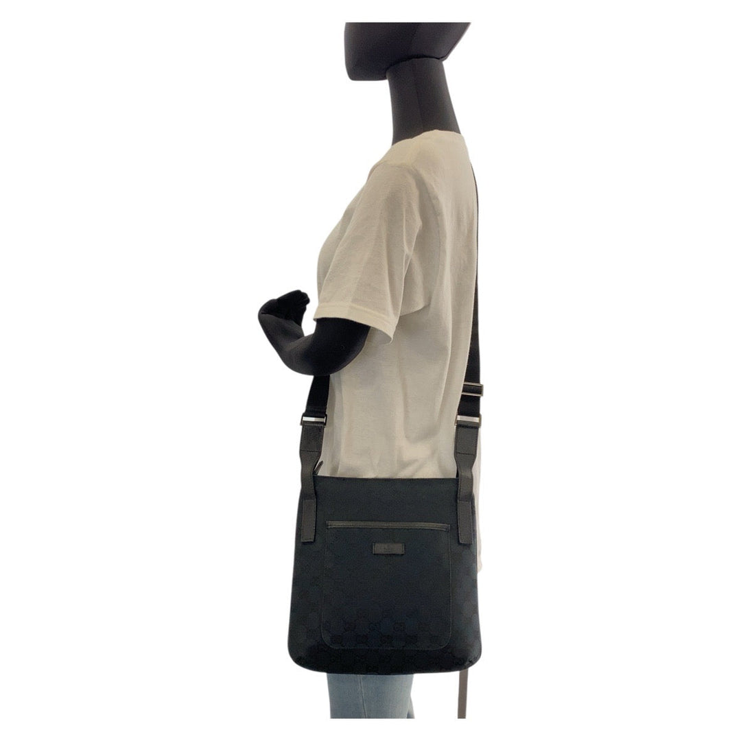 GUCCI Shoulder Bag 122793 GG canvas, leather Black black Shoulder Bag Messenger bag Women Used Authentic