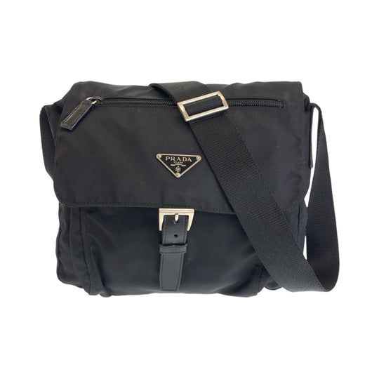 PRADA Shoulder Bag BT8994 Nylon Black SilverMetal Shoulder Bag pochette Test Triangle With logo mens Used Authentic