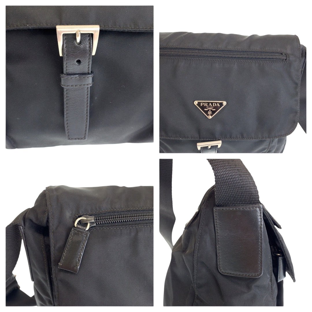 PRADA Shoulder Bag BT8994 Nylon Black SilverMetal Shoulder Bag pochette Test Triangle With logo mens Used Authentic