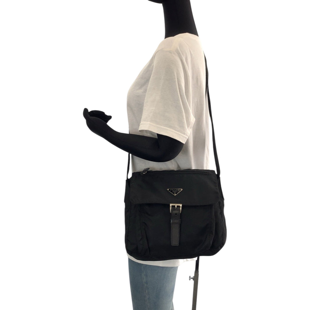 PRADA Shoulder Bag BT8994 Nylon Black SilverMetal Shoulder Bag pochette Test Triangle With logo mens Used Authentic