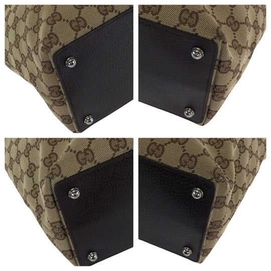 GUCCI Tote Bag 120836 GG canvas Beige Brown SilverMetal Tote Bag Shoulder Bag Women Used Authentic
