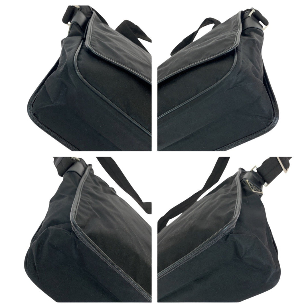 PRADA Shoulder Bag Nylon Black SilverMetal Shoulder Bag Messenger Bag Unisex Test Triangle With logo Women Used Authentic