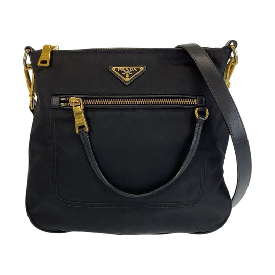 PRADA Shoulder Bag Nylon, Leather Black GoldMetal Shoulder Bag Messenger bag Test Triangle With logo Women Used Authentic
