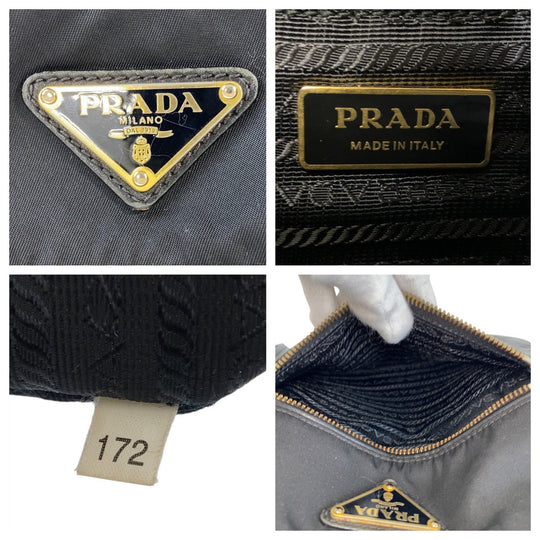 PRADA Shoulder Bag Nylon, Leather Black GoldMetal Shoulder Bag Messenger bag Test Triangle With logo Women Used Authentic