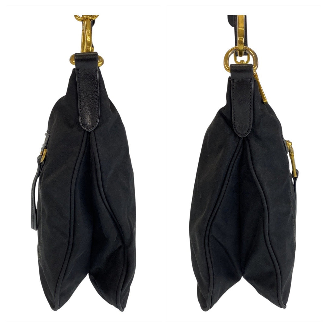 PRADA Shoulder Bag Nylon, Leather Black GoldMetal Shoulder Bag Messenger bag Test Triangle With logo Women Used Authentic