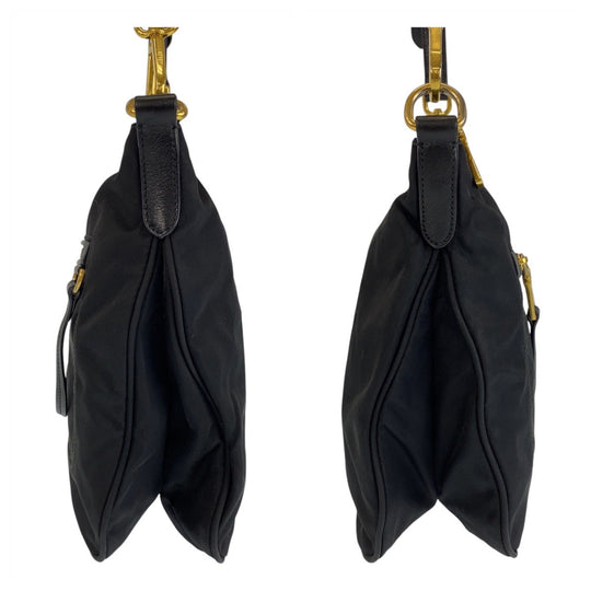 PRADA Shoulder Bag Nylon, Leather Black GoldMetal Shoulder Bag Messenger bag Test Triangle With logo Women Used Authentic
