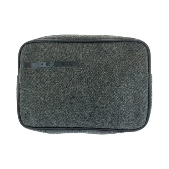 PRADA Pouch felt Grey SilverMetal Pouch Cosmetics Pouch Women Used Authentic