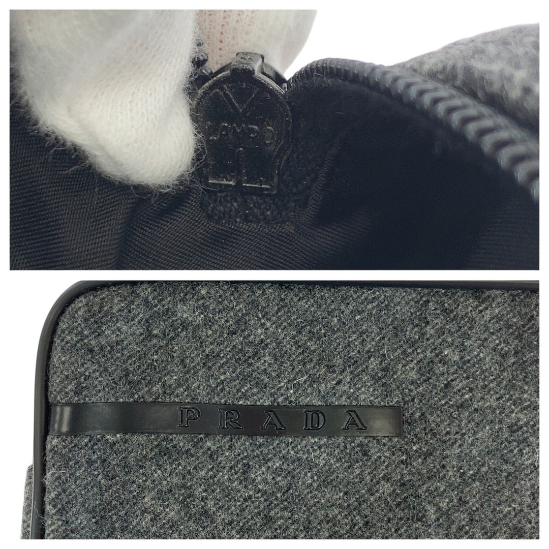 PRADA Pouch felt Grey SilverMetal Pouch Cosmetics Pouch Women Used Authentic