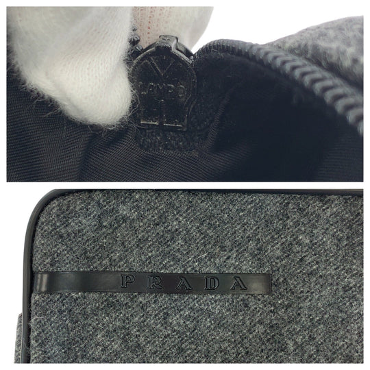 PRADA Pouch felt Grey SilverMetal Pouch Cosmetics Pouch Women Used Authentic